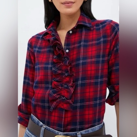 Tuckernuck Tops - Tuckernuck NWT Red Plaid Ruffle Flannel Shirt Size Small ❤️❤️❤️